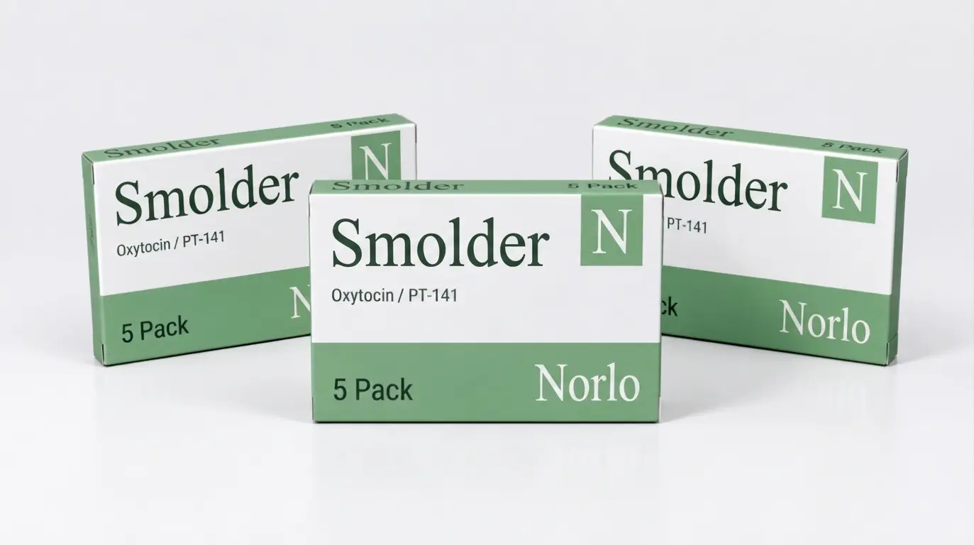 Woman in plum with circulation visualization and Norlo Smolder packaging